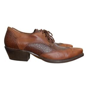 Women's Vintage Western Cowgirl Leather Nine West Oxford Wing Tip Shoes - 9m